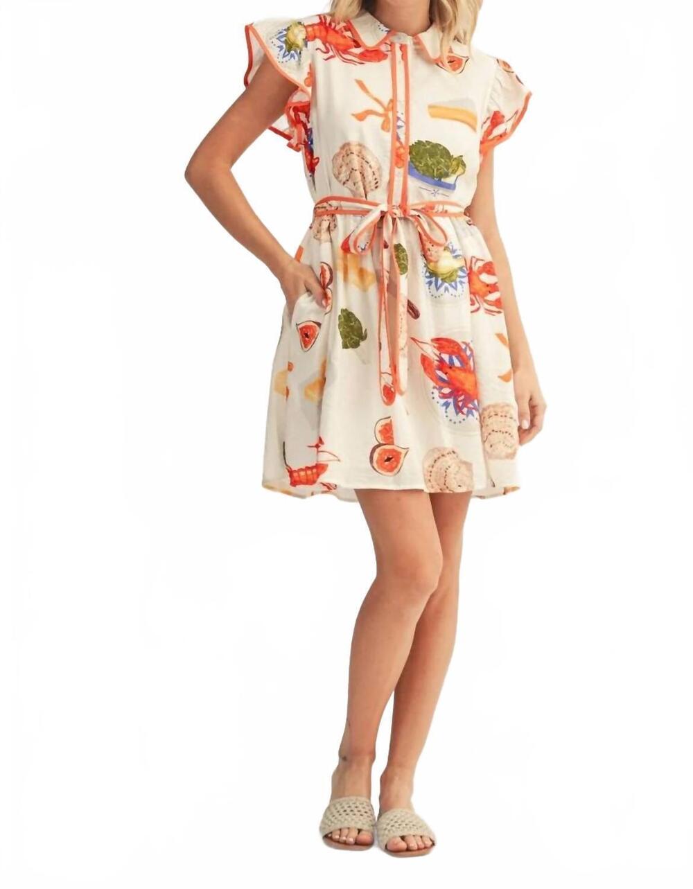 NEW GIGIO summer fun belted mini dress in ;beige multi